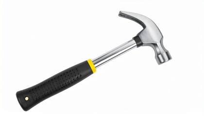 A versatile steel claw hammer with a polished metal head and a comfortable black non-slip grip handle, isolated on a white background