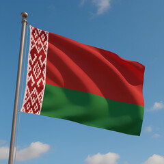 The Belarus flag waves proudly under a clear blue sky.
