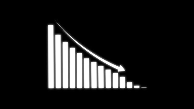 Animated of down business graph icon.  business loss falling down graph's icon, loss sign business graph.