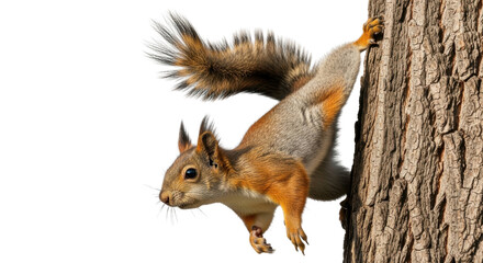 Squirrel hanging on tree trunk isolated PNG with Transparent Background
