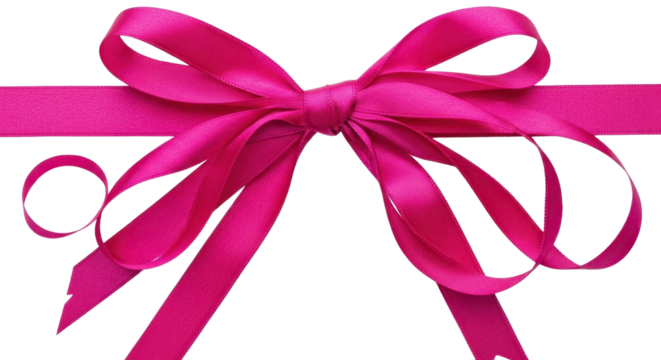Shiny pink ribbon tied in a bow isolated PNG with Transparent Background