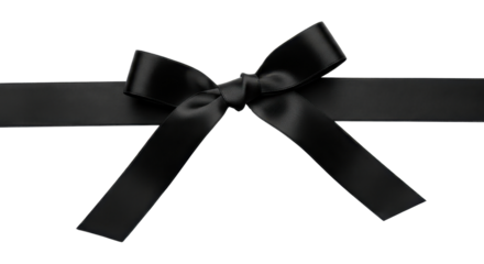 Black satin ribbon bow isolated PNG with Transparent Background
