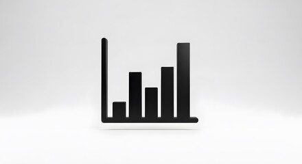 Black Bar Chart Icon on White Background Representing Data Analysis and Business Growth.