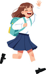 Joyful schoolgirl backpack running excitement back to school autumn vector