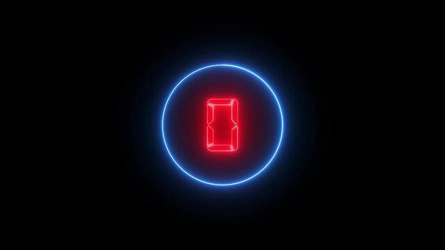 Abstract glowing neon text five second countdown. Circle countdown timer 5 second animation. Numbers from 5 to 0 countdown in blue neon circle.