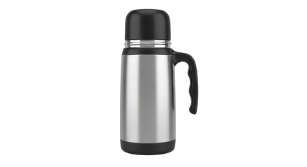 Stainless steel vacuum flask container for hot drinks isolated PNG with Transparent Background