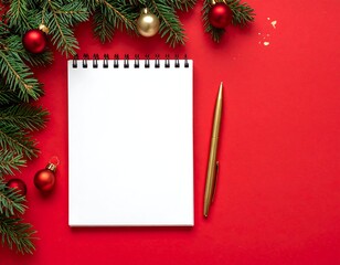 Christmas notebook on red background