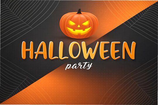Halloween Party Graphic with Jack-o- Lantern and Spiderweb Texture