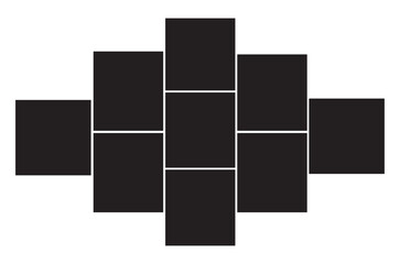 Set of empty photo frames compositions. Templates collage 9 frame photos. Photo frames and digital photo wall template. Vector illustration.