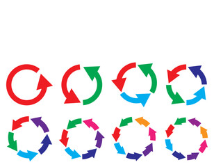 Circle arrows icon set. Diagram infographic set. Rotation cycle vector  1, 2, 3, 4, 5, 6, 7, 8 parts.
Sync repeat and reload arrow icon, rotate arrow symbol, Vector illustration .