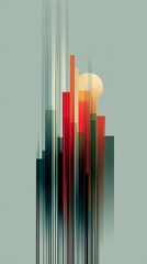 Obraz premium Abstract Cityscape with Vertical Lines and Sun in Soft Color Palette