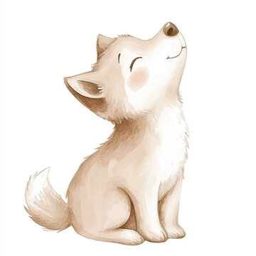 Adorable watercolor illustration of a cute baby wolf cub.