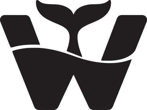 Stylized whale tail emerging from a wave forming the letter w