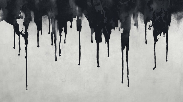 dark dripping black ink stains spreading over gray background, high resolution textured abstract surface, modern grunge design style for posters, interior artwork, and creative branding projects  - Powered by Adobe