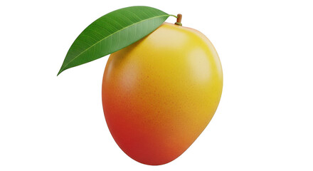 Ripe mango fruit with green leaf isolated on transparent background