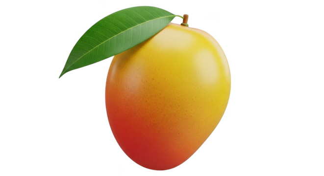 Ripe mango fruit with green leaf isolated on transparent background - Powered by Adobe