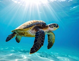 Fototapeta premium A turtle swimming calmly