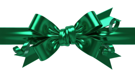 Green satin gift bow isolated PNG with Transparent Background