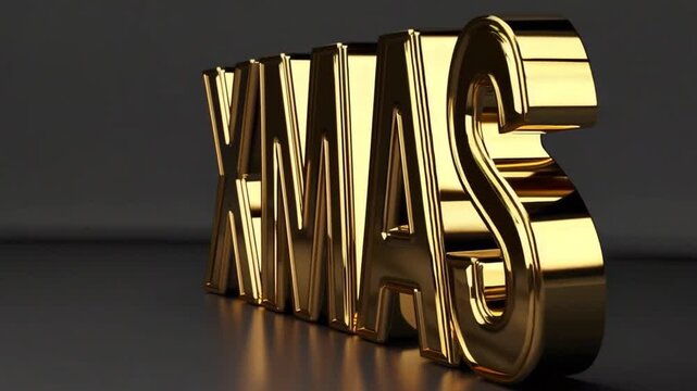Golden XMAS: A shiny golden XMAS stands in exquisite detail, reflecting the festive spirit with a touch of opulence, perfect for holiday season greetings and elegant seasonal concepts.
