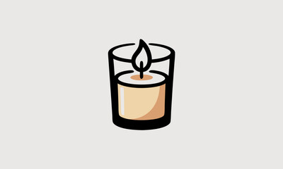Simple illustration of a lit candle in a glass container.