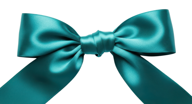 Teal ribbon bow isolated PNG with Transparent Background
