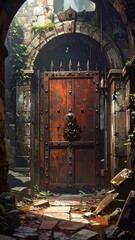 Obraz premium Majestic Weathered Doorway with Historical Stone Architecture