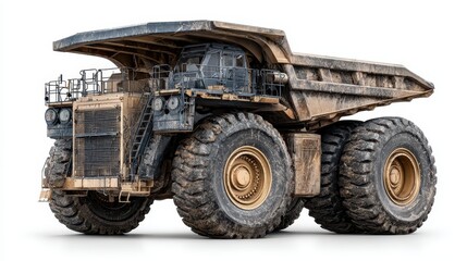 Obraz premium Heavy-duty Dump Truck with Massive Tires on White Background