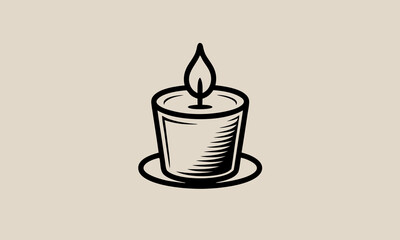 Stylized illustration of a lit candle in a holder.