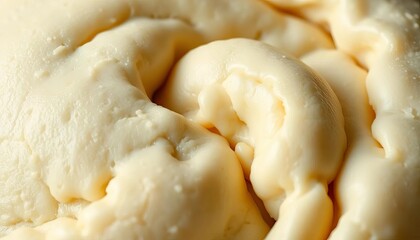 Close-up of smooth, unbaked dough, pale and slightly sticky,  water,  food