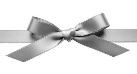 Silver ribbon with bow close up for gift decoration isolated PNG with Transparent Background