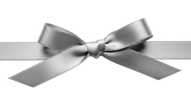 Silver ribbon with bow close up for gift decoration isolated PNG with Transparent Background - Powered by Adobe