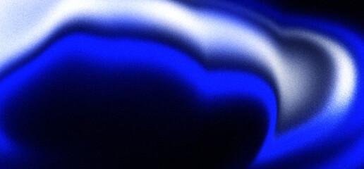 Abstract glowing shape on blue gradient background with noisy texture, dark black backdrop design for modern banner and copy space