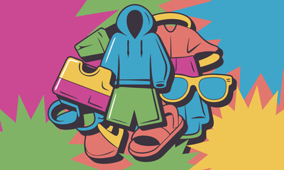 Vibrant Cartoon Clothing and Accessories Pile.