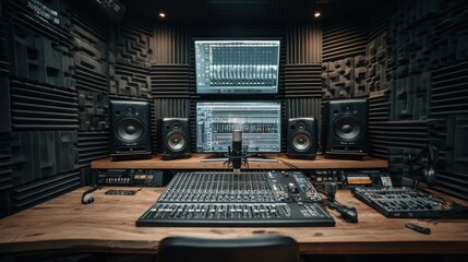 Obraz premium Modern Music Studio with Sound Equipment and Monitors