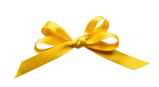 Festive yellow ribbon bow for gift wrapping and decoration isolated PNG with Transparent Background