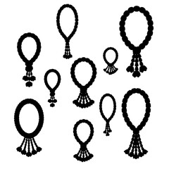 Collection of thai flower garlands silhouettes on white background