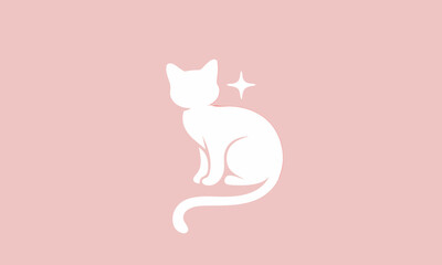 White silhouette of a sitting cat with a star sparkle.