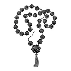 Black silhouette of a rosary made of roses with a tassel