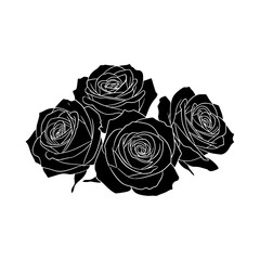 Black and white silhouette of a bouquet of four roses