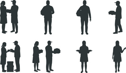 Silhouette of people carrying boxes, sitting, working, delivery service, teamwork concept, warehouse labor, packaging, distribution, transportation, logistics illustration