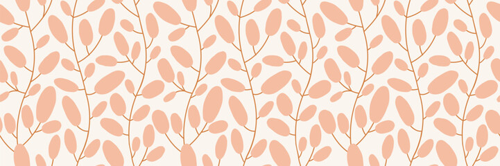 Blush Pink Oval Leaves Seamless Botanical Pattern on Cream Background