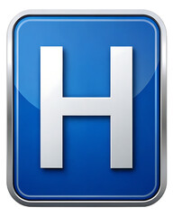 Obraz premium A blue square sign with a white h in the center indicating the location of a hospital or medical facility