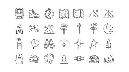 Set of handdrawn camping and hiking icons