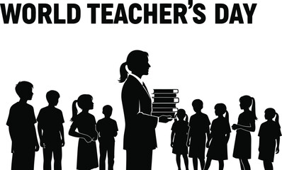 Silhouette illustration of teacher with students for world teachers day celebrating educators and learning