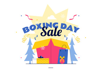 Boxing Day Sale Vector Illustration featuring Discount Tags, Special Offers, and Gift Boxes for Promotional Advertising in a Flat Cartoon Background