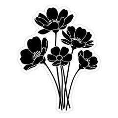 Black silhouette of a bouquet of anemone flowers