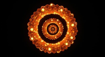 Rings of orange gems recede into darkness