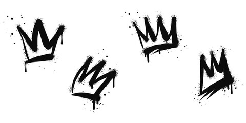 collection of Spray painted graffiti crown sign in black over white. Crown drip symbol. isolated on white background