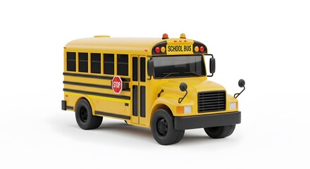 Yellow School Bus Toy Isolated on White Background.