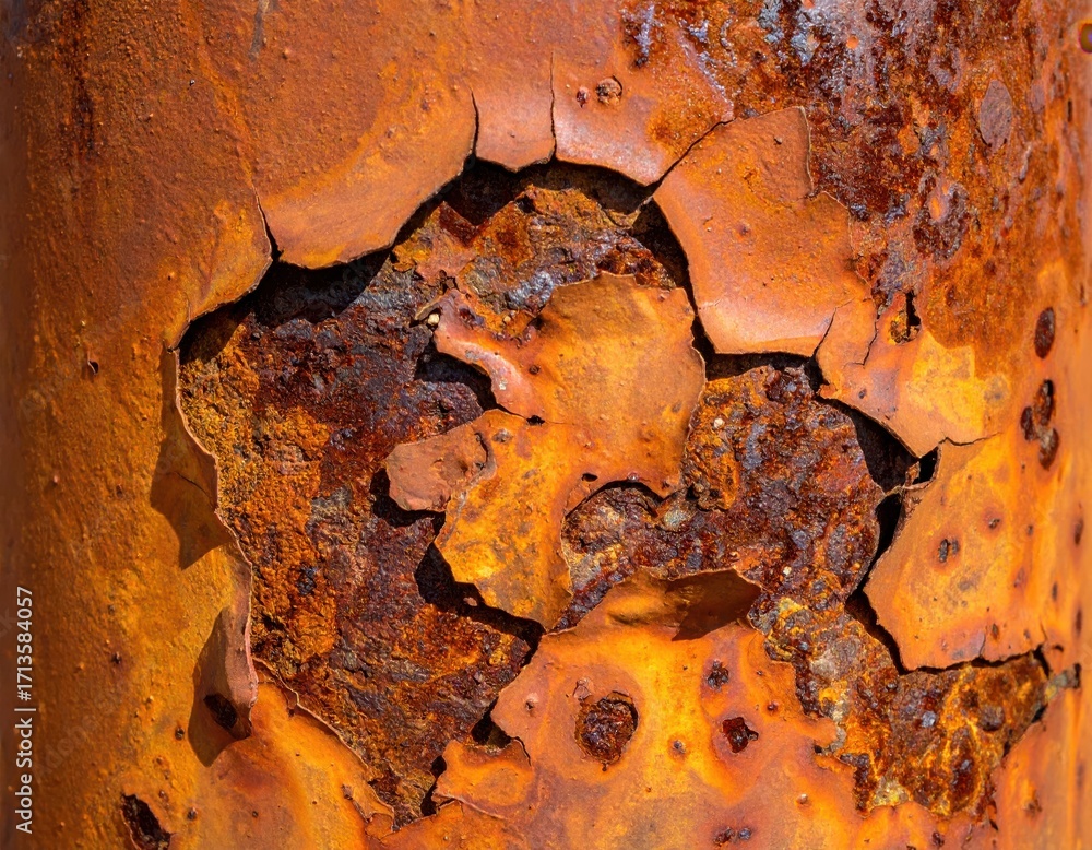 Poster detailed close-up of rusty surface with flaking paint and texture